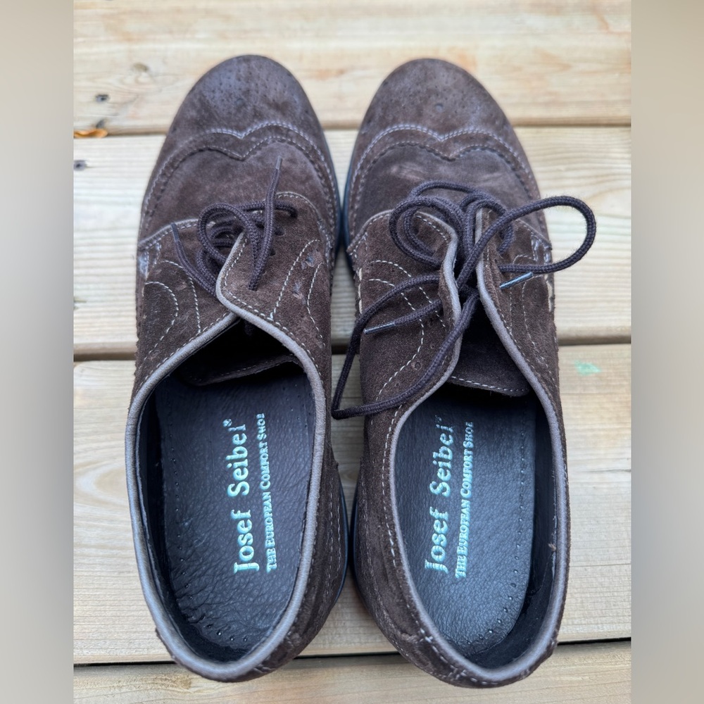 Josef Seibel Men's Dark Brown Suede Oxfords Wing Tip shoes